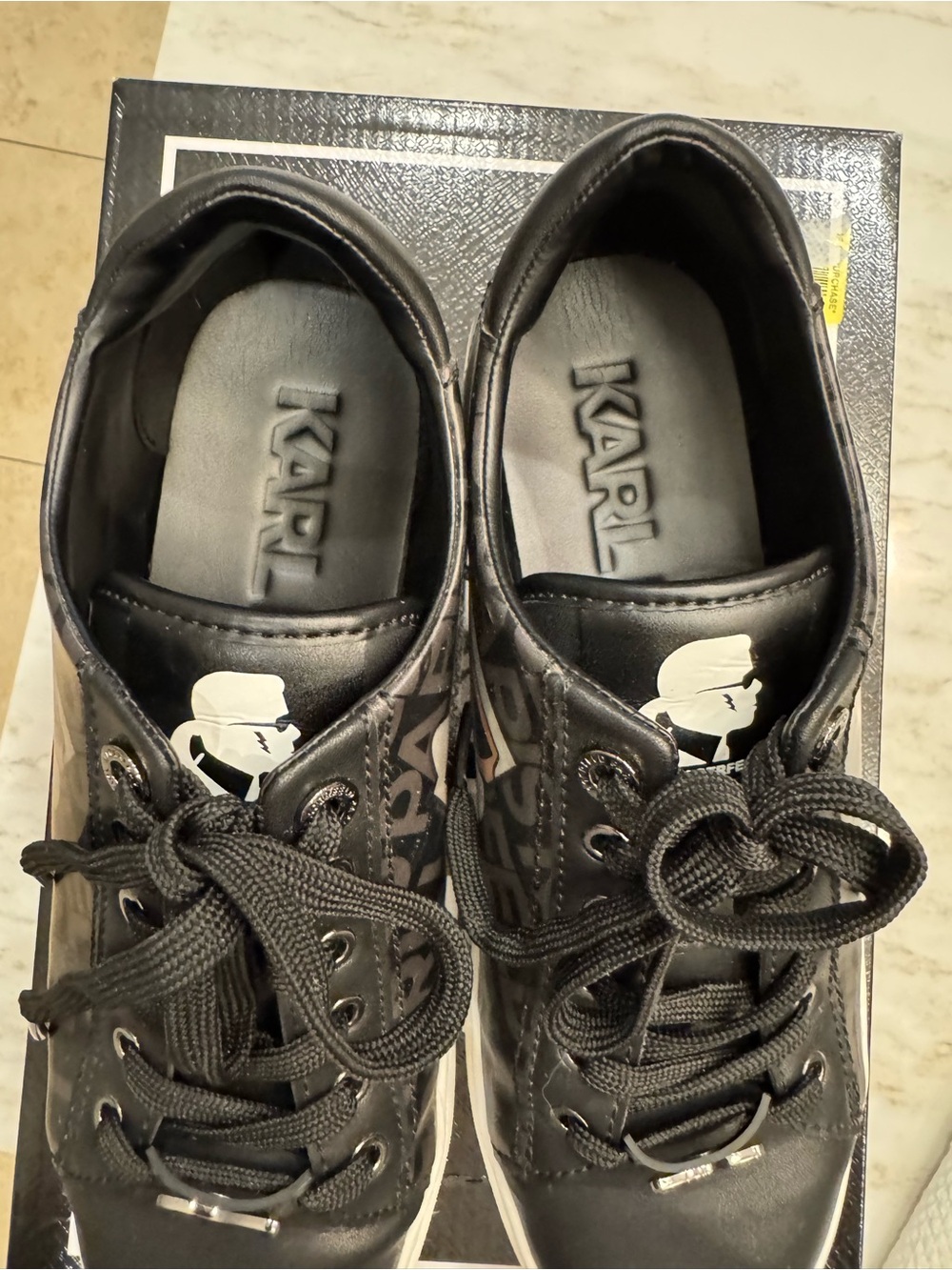 Karl Lagerfeld Black and White Karl Cat Logo Low-Top Sneakers - Picture 5 of 10